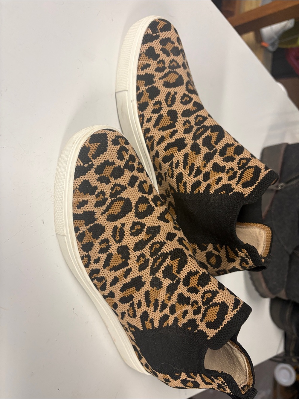 Leopard wedge Slip-On Knit Sneakers - Women